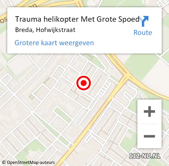 Locatie op kaart van de 112 melding: Trauma helikopter Met Grote Spoed Naar Breda, Hofwijkstraat op 6 juli 2022 15:41