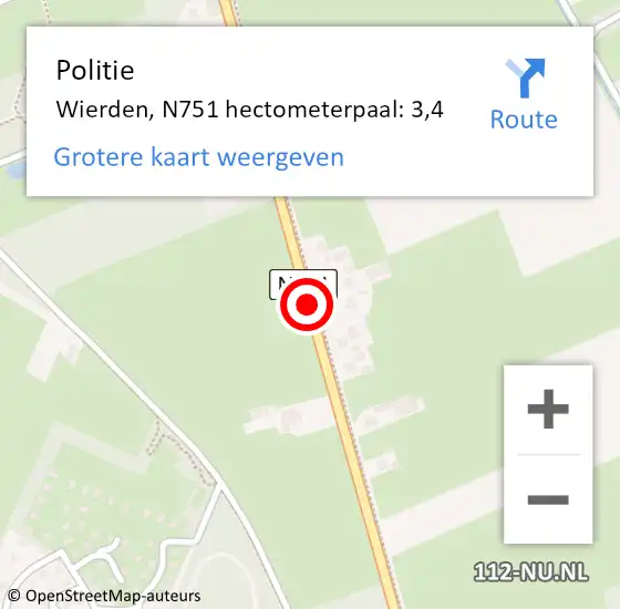 Locatie op kaart van de 112 melding: Politie Wierden, N751 hectometerpaal: 3,4 op 6 juli 2022 15:45