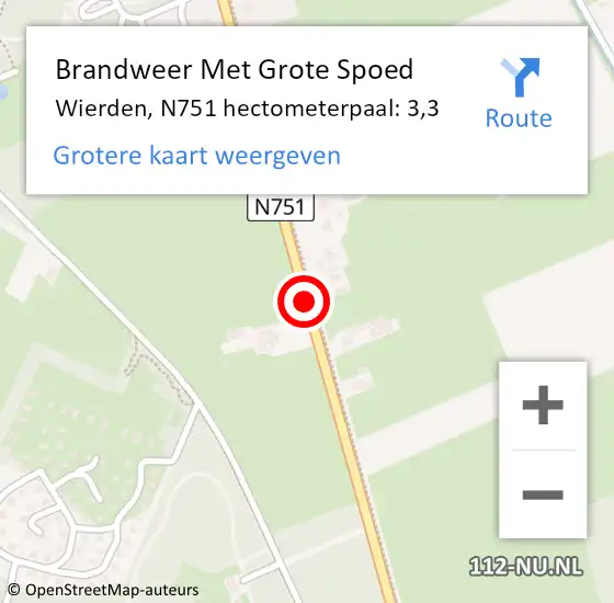 Locatie op kaart van de 112 melding: Brandweer Met Grote Spoed Naar Wierden, N751 hectometerpaal: 3,3 op 6 juli 2022 15:46