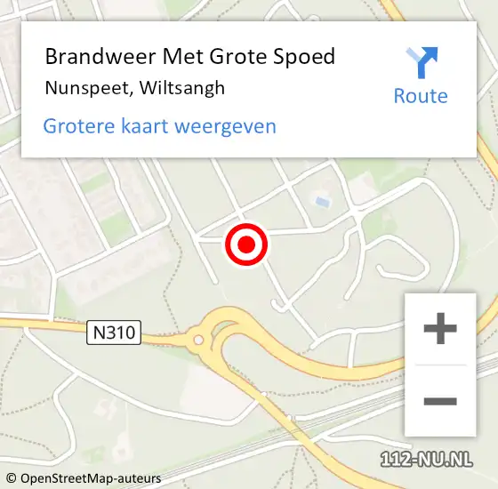 Locatie op kaart van de 112 melding: Brandweer Met Grote Spoed Naar Nunspeet, Wiltsangh op 6 juli 2022 15:54