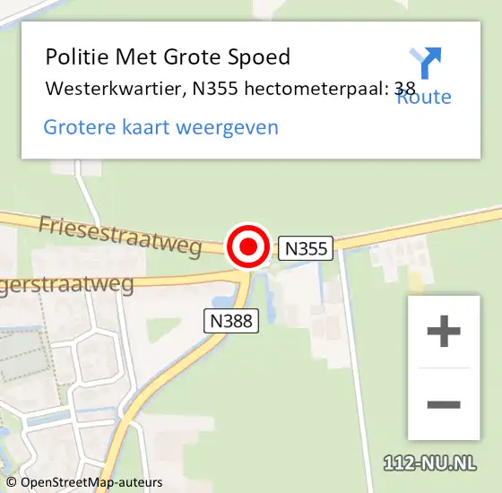 Locatie op kaart van de 112 melding: Politie Met Grote Spoed Naar Westerkwartier, N355 hectometerpaal: 38 op 6 juli 2022 16:19