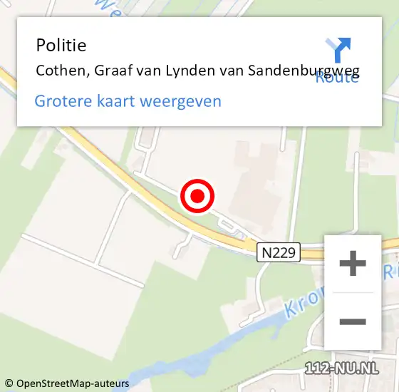 Locatie op kaart van de 112 melding: Politie Cothen, Graaf van Lynden van Sandenburgweg op 6 juli 2022 16:22