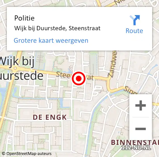 Locatie op kaart van de 112 melding: Politie Wijk bij Duurstede, Steenstraat op 6 juli 2022 16:26