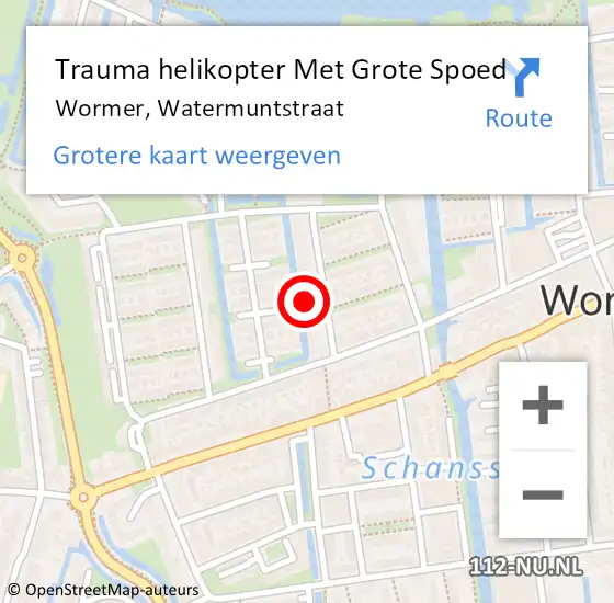 Locatie op kaart van de 112 melding: Trauma helikopter Met Grote Spoed Naar Wormer, Watermuntstraat op 6 juli 2022 16:37