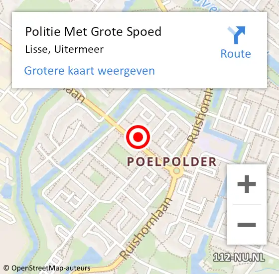 Locatie op kaart van de 112 melding: Politie Met Grote Spoed Naar Lisse, Uitermeer op 6 juli 2022 16:43