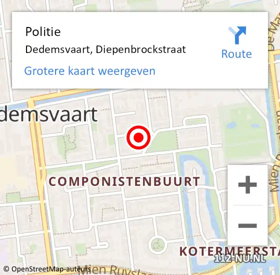 Locatie op kaart van de 112 melding: Politie Dedemsvaart, Diepenbrockstraat op 6 juli 2022 17:00