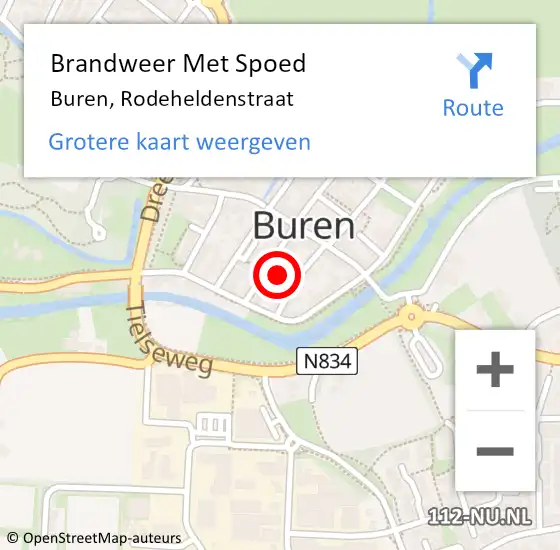 Locatie op kaart van de 112 melding: Brandweer Met Spoed Naar Buren, Rodeheldenstraat op 6 juli 2022 17:13