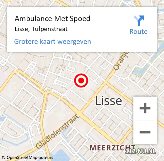 Locatie op kaart van de 112 melding: Ambulance Met Spoed Naar Lisse, Tulpenstraat op 6 juli 2022 17:17