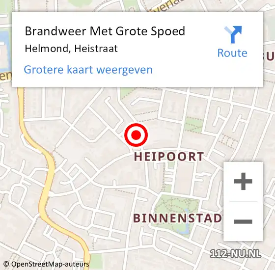 Locatie op kaart van de 112 melding: Brandweer Met Grote Spoed Naar Helmond, Heistraat op 6 juli 2022 17:45