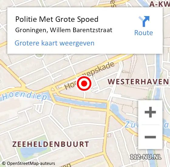 Locatie op kaart van de 112 melding: Politie Met Grote Spoed Naar Groningen, Willem Barentzstraat op 6 juli 2022 18:09