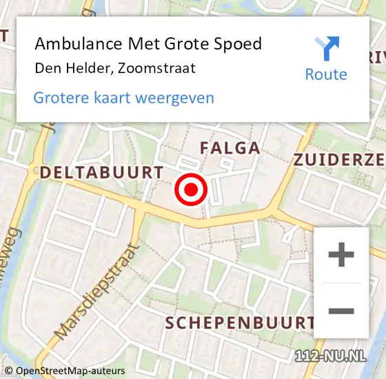 Locatie op kaart van de 112 melding: Ambulance Met Grote Spoed Naar Den Helder, Zoomstraat op 6 juli 2022 18:16