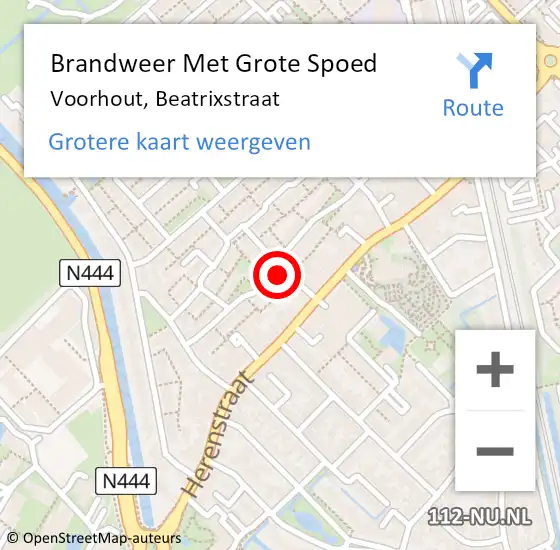 Locatie op kaart van de 112 melding: Brandweer Met Grote Spoed Naar Voorhout, Beatrixstraat op 6 juli 2022 18:16