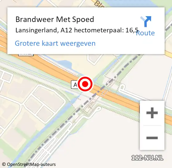 Locatie op kaart van de 112 melding: Brandweer Met Spoed Naar Lansingerland, A12 hectometerpaal: 16,5 op 6 juli 2022 18:19