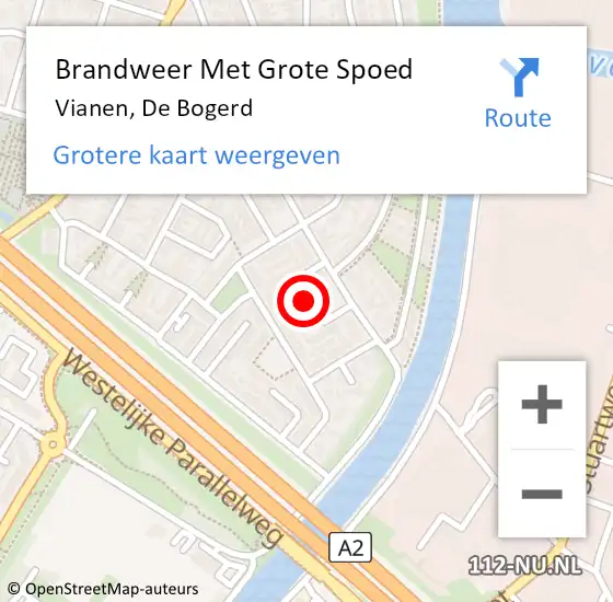 Locatie op kaart van de 112 melding: Brandweer Met Grote Spoed Naar Vianen, De Bogerd op 6 juli 2022 18:20