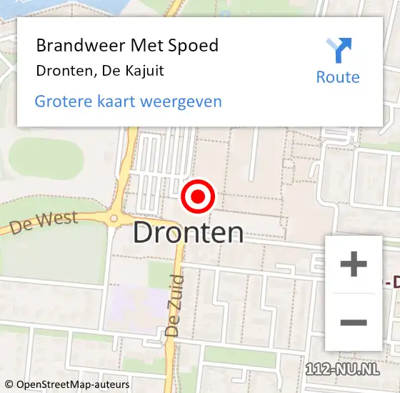 Locatie op kaart van de 112 melding: Brandweer Met Spoed Naar Dronten, De Kajuit op 6 juli 2022 18:27