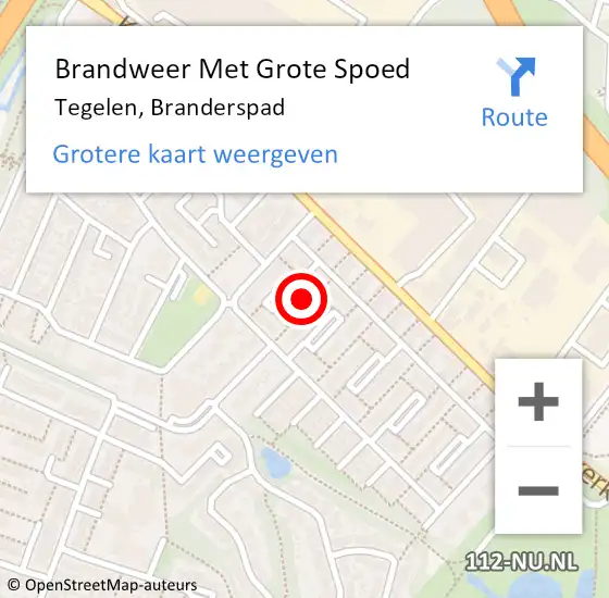 Locatie op kaart van de 112 melding: Brandweer Met Grote Spoed Naar Tegelen, Branderspad op 6 juli 2022 18:30