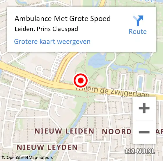 Locatie op kaart van de 112 melding: Ambulance Met Grote Spoed Naar Leiden, Prins Clauspad op 6 juli 2022 18:36