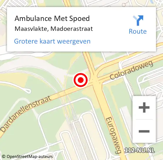 Locatie op kaart van de 112 melding: Ambulance Met Spoed Naar Maasvlakte, Madoerastraat op 6 juli 2022 18:51