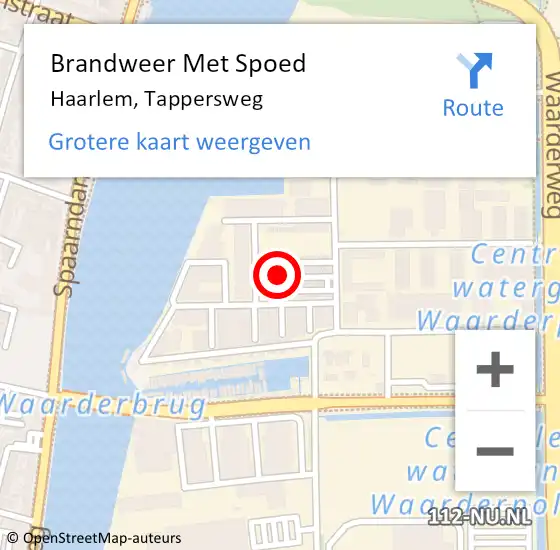 Locatie op kaart van de 112 melding: Brandweer Met Spoed Naar Haarlem, Tappersweg op 6 juli 2022 18:55