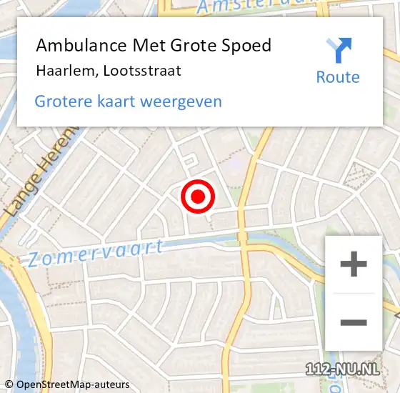 Locatie op kaart van de 112 melding: Ambulance Met Grote Spoed Naar Haarlem, Lootsstraat op 6 juli 2022 18:57