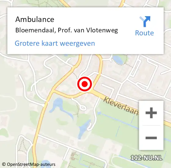 Locatie op kaart van de 112 melding: Ambulance Bloemendaal, Prof. van Vlotenweg op 6 juli 2022 19:03