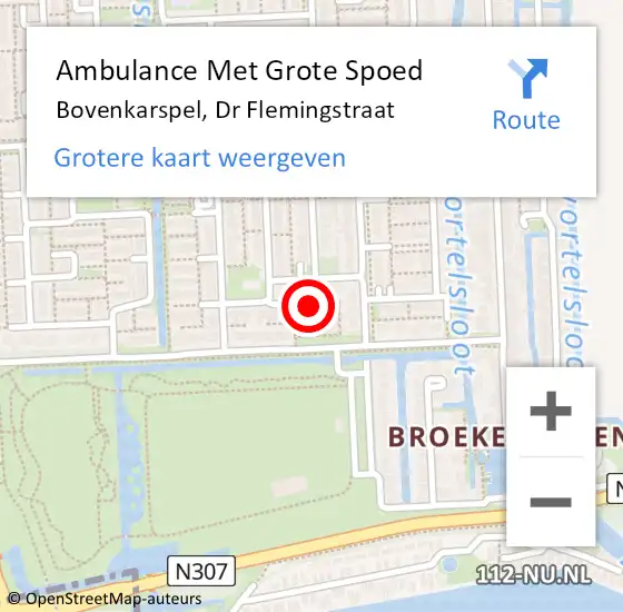 Locatie op kaart van de 112 melding: Ambulance Met Grote Spoed Naar Bovenkarspel, Dr Flemingstraat op 6 juli 2022 19:17