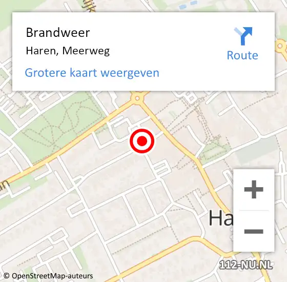 Locatie op kaart van de 112 melding: Brandweer Haren, Meerweg op 6 juli 2022 19:42