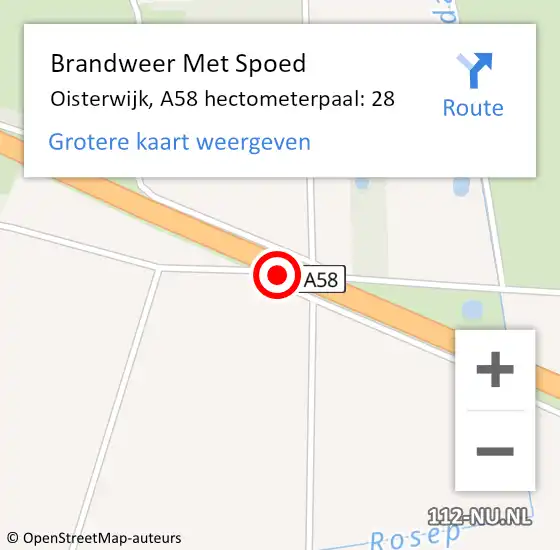 Locatie op kaart van de 112 melding: Brandweer Met Spoed Naar Oisterwijk, A58 hectometerpaal: 28 op 6 juli 2022 20:21