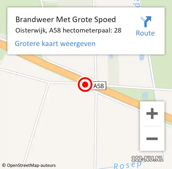 Locatie op kaart van de 112 melding: Brandweer Met Grote Spoed Naar Oisterwijk, A58 hectometerpaal: 28 op 6 juli 2022 20:28