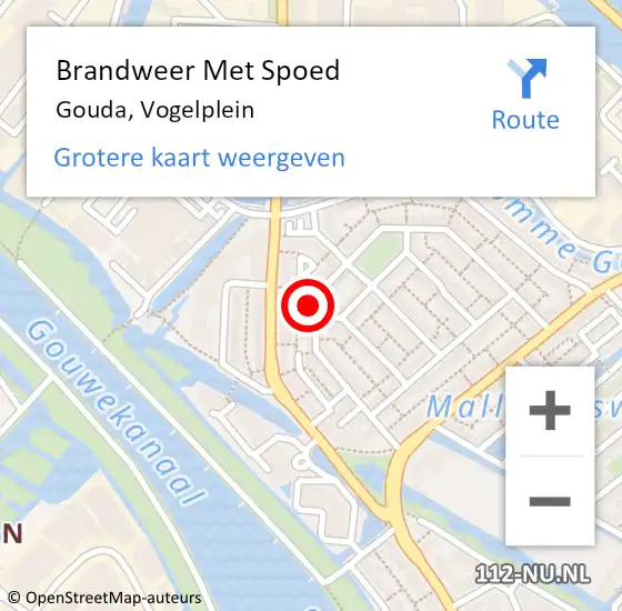 Locatie op kaart van de 112 melding: Brandweer Met Spoed Naar Gouda, Vogelplein op 6 juli 2022 20:34