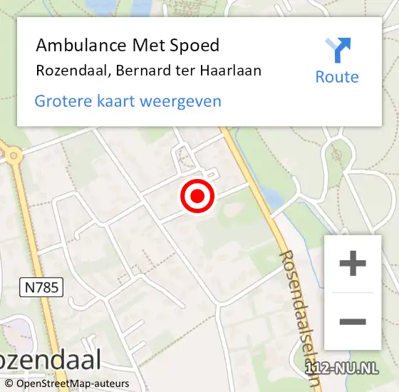 Locatie op kaart van de 112 melding: Ambulance Met Spoed Naar Rozendaal, Bernard ter Haarlaan op 6 juli 2022 20:44