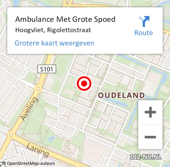 Locatie op kaart van de 112 melding: Ambulance Met Grote Spoed Naar Hoogvliet, Rigolettostraat op 6 juli 2022 20:51