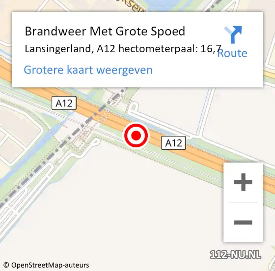 Locatie op kaart van de 112 melding: Brandweer Met Grote Spoed Naar Lansingerland, A12 hectometerpaal: 16,7 op 6 juli 2022 21:13
