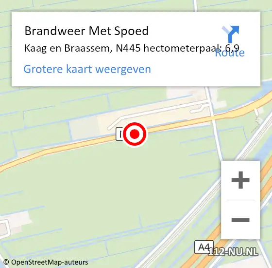 Locatie op kaart van de 112 melding: Brandweer Met Spoed Naar Kaag en Braassem, N445 hectometerpaal: 6,9 op 6 juli 2022 21:25