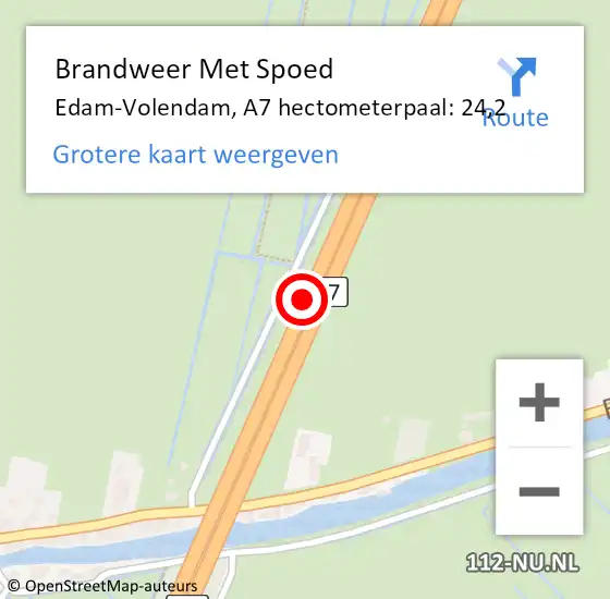 Locatie op kaart van de 112 melding: Brandweer Met Spoed Naar Edam-Volendam, A7 hectometerpaal: 24,2 op 6 juli 2022 21:29