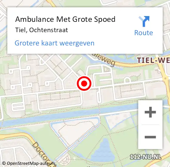 Locatie op kaart van de 112 melding: Ambulance Met Grote Spoed Naar Tiel, Ochtenstraat op 6 juli 2022 21:49