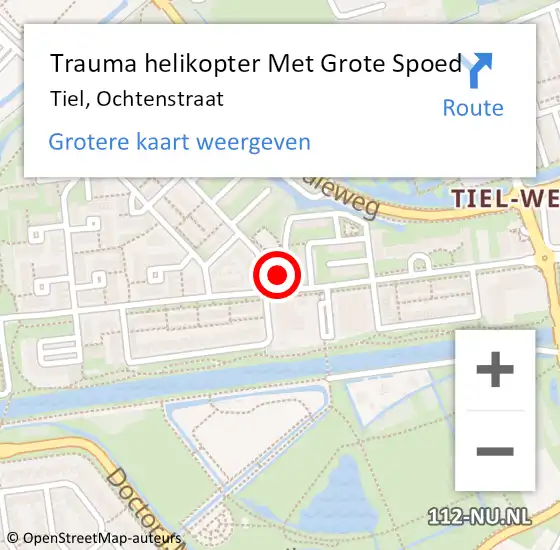 Locatie op kaart van de 112 melding: Trauma helikopter Met Grote Spoed Naar Tiel, Ochtenstraat op 6 juli 2022 21:49