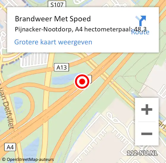 Locatie op kaart van de 112 melding: Brandweer Met Spoed Naar Den Haag, A4 hectometerpaal: 48,3 op 6 juli 2022 22:24