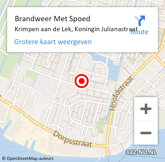 Locatie op kaart van de 112 melding: Brandweer Met Spoed Naar Krimpen aan de Lek, Koningin Julianastraat op 6 juli 2022 22:29