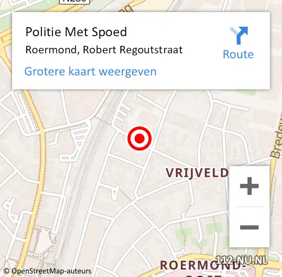 Locatie op kaart van de 112 melding: Politie Met Spoed Naar Roermond, Robert Regoutstraat op 6 juli 2022 23:08