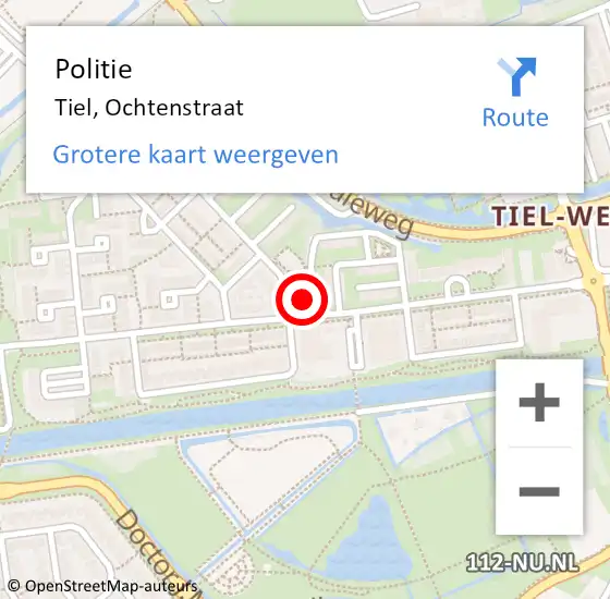 Locatie op kaart van de 112 melding: Politie Tiel, Ochtenstraat op 6 juli 2022 23:14