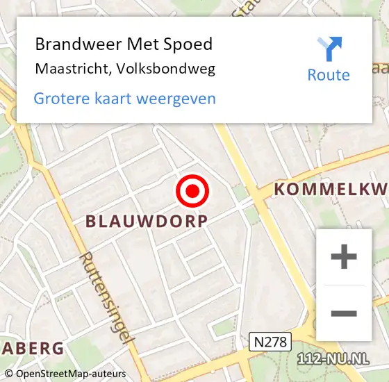 Locatie op kaart van de 112 melding: Brandweer Met Spoed Naar Maastricht, Volksbondweg op 6 juli 2022 23:19