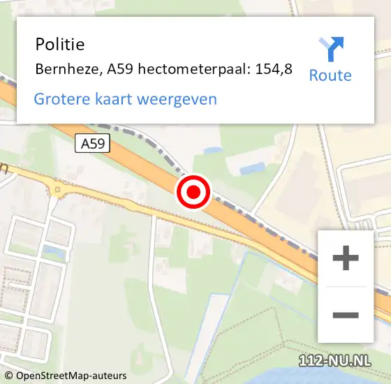 Locatie op kaart van de 112 melding: Politie Bernheze, A59 hectometerpaal: 154,8 op 6 juli 2022 23:22