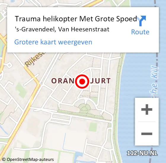 Locatie op kaart van de 112 melding: Trauma helikopter Met Grote Spoed Naar 's-Gravendeel, Van Heesenstraat op 6 juli 2022 23:54