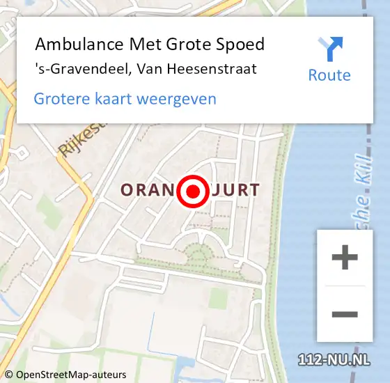 Locatie op kaart van de 112 melding: Ambulance Met Grote Spoed Naar 's-Gravendeel, Van Heesenstraat op 7 juli 2022 00:04