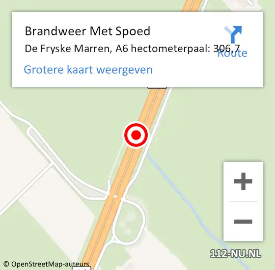 Locatie op kaart van de 112 melding: Brandweer Met Spoed Naar De Fryske Marren, A6 hectometerpaal: 306,7 op 7 juli 2022 00:09