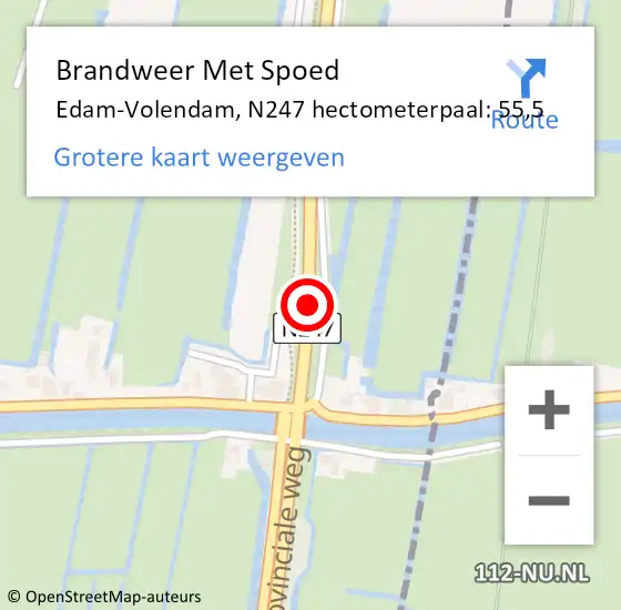 Locatie op kaart van de 112 melding: Brandweer Met Spoed Naar Edam-Volendam, N247 hectometerpaal: 55,5 op 7 juli 2022 00:13
