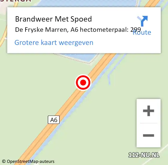 Locatie op kaart van de 112 melding: Brandweer Met Spoed Naar De Fryske Marren, A6 hectometerpaal: 299 op 7 juli 2022 00:33