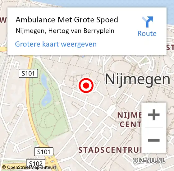 Locatie op kaart van de 112 melding: Ambulance Met Grote Spoed Naar Nijmegen, Hertog van Berryplein op 7 juli 2022 00:33
