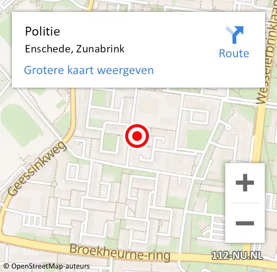 Locatie op kaart van de 112 melding: Politie Enschede, Zunabrink op 7 juli 2022 01:11
